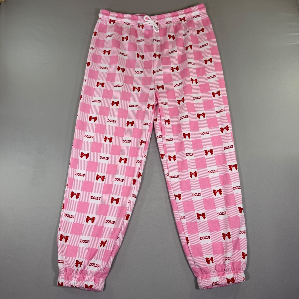 Dolly by Dolly Parton Pink Checkered Bow Pajama Pants Joggers XXL Icon Western